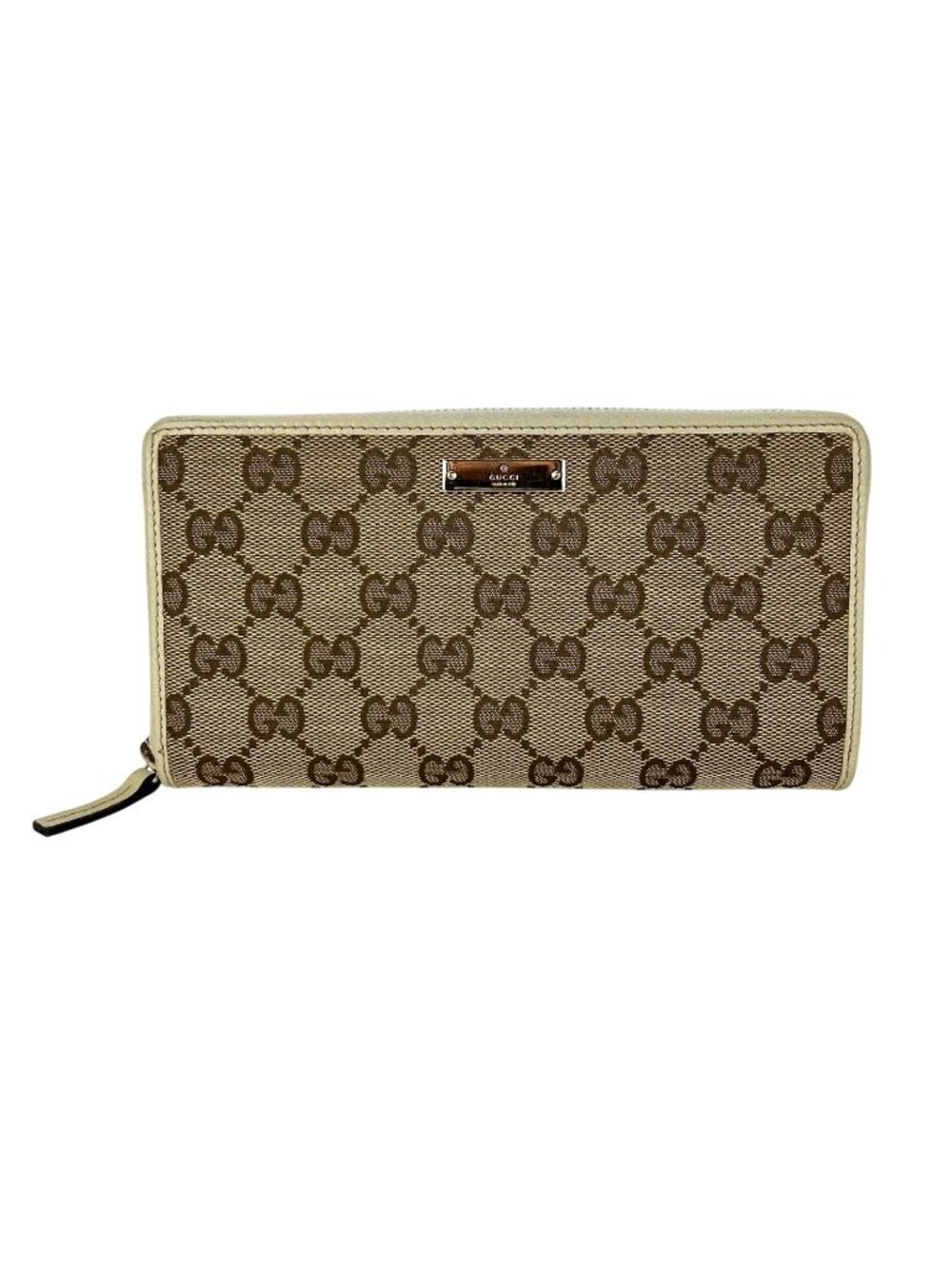 Gucci GG Logo Beige Zip Around Canvas Wallet